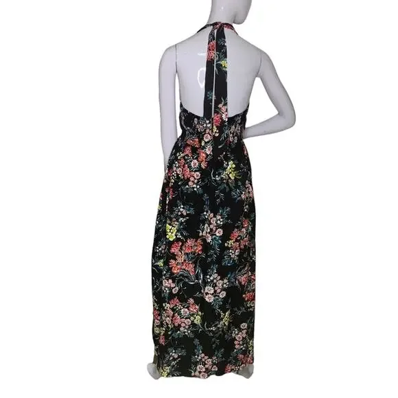 Halter V Neck Floral Party Split Maxi Romper Dress Size S - Picture 8 of 10